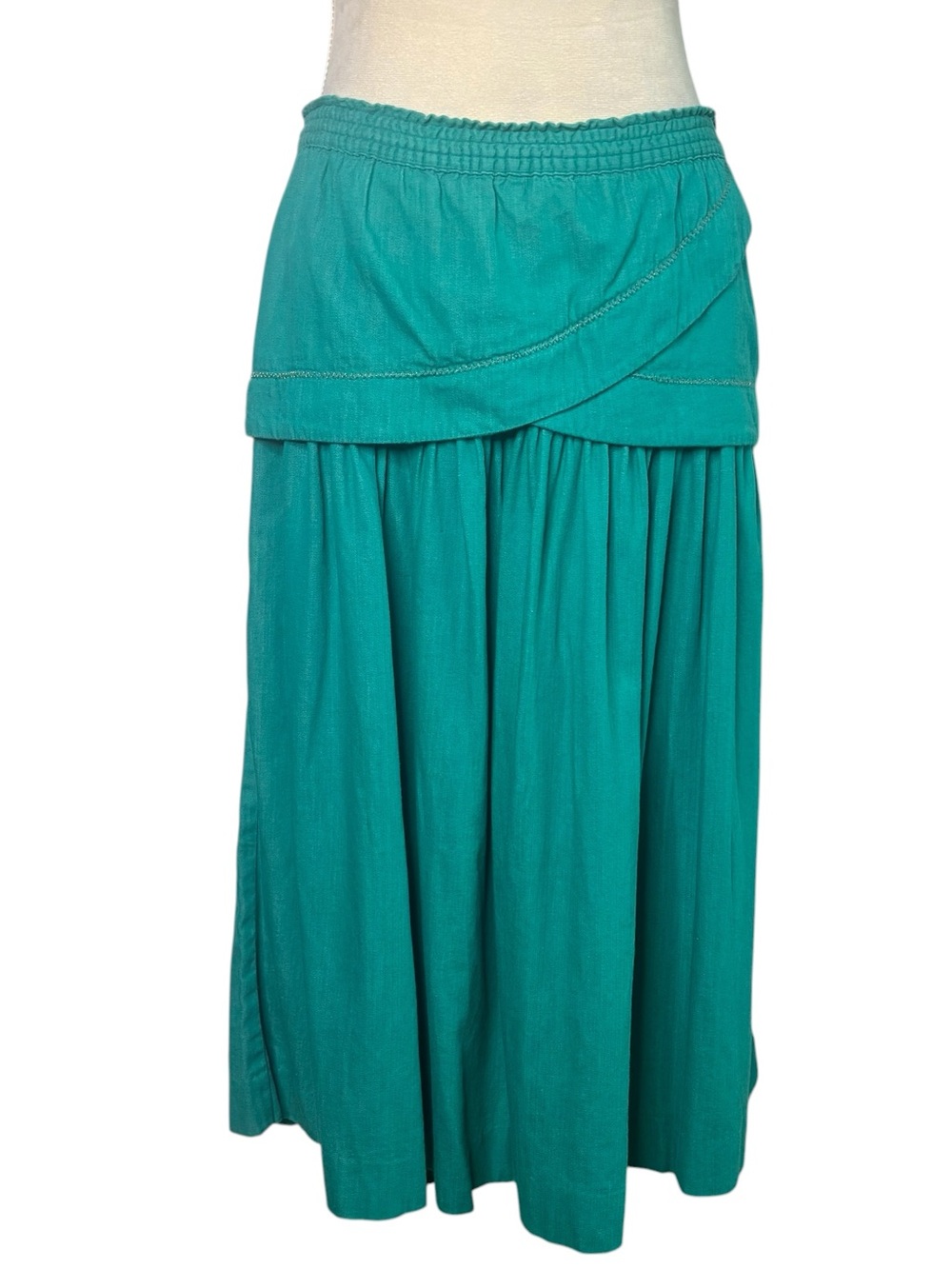 Gene Ewing Bis Teal Vintage Boho Midi Skirt Small Cotton Pockets